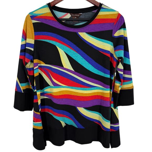 Multiples Sz Petite Medium PM Black Multicolor Wearable Art to Wear Shirt Top - Picture 1 of 8
